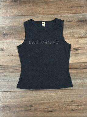 KAVIO Vintage 2000s Gray Y2k Las Vegas Rhinestone Tank Top | Size Medium